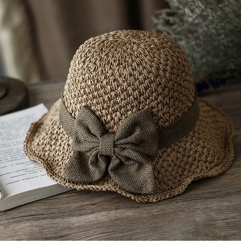 Sumoravibe - Elegante cappello da sole in paglia intrecciata con fiocco